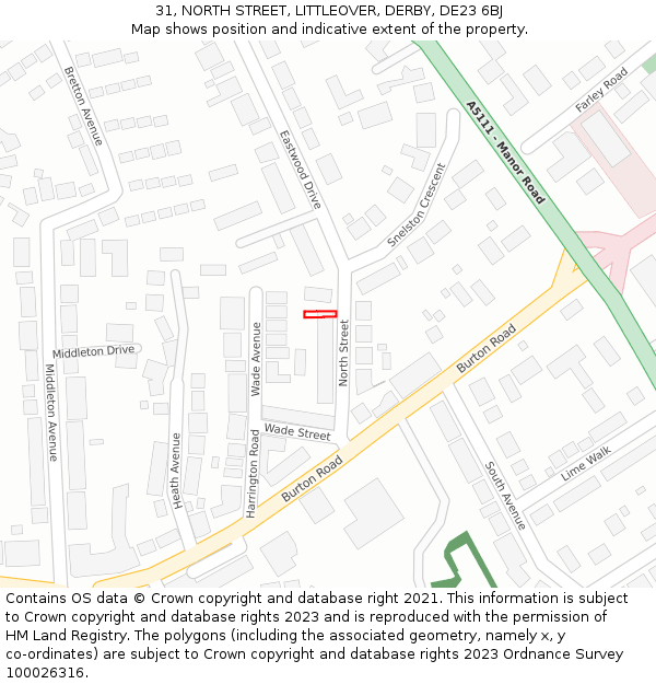 31, NORTH STREET, LITTLEOVER, DERBY, DE23 6BJ: Location map and indicative extent of plot