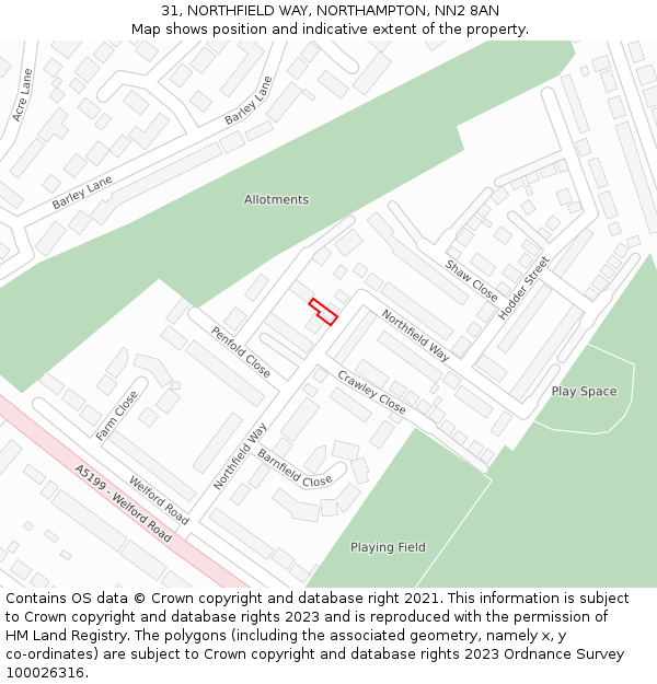 31, NORTHFIELD WAY, NORTHAMPTON, NN2 8AN: Location map and indicative extent of plot