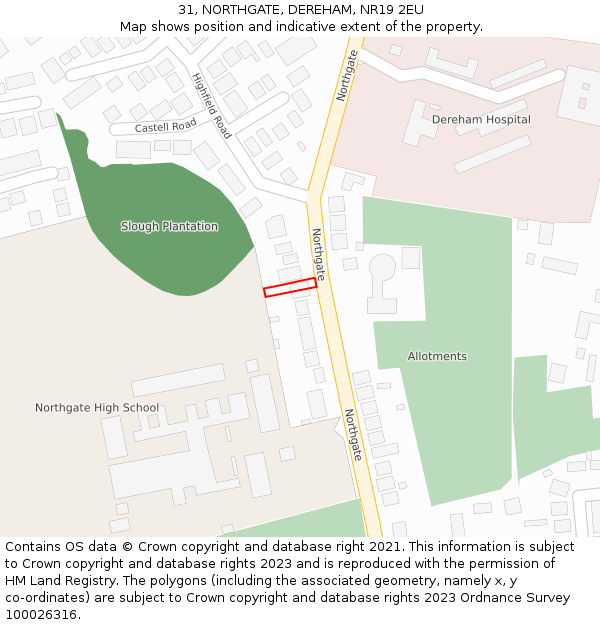31, NORTHGATE, DEREHAM, NR19 2EU: Location map and indicative extent of plot