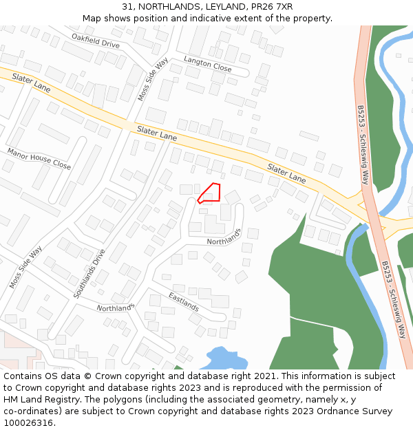 31, NORTHLANDS, LEYLAND, PR26 7XR: Location map and indicative extent of plot