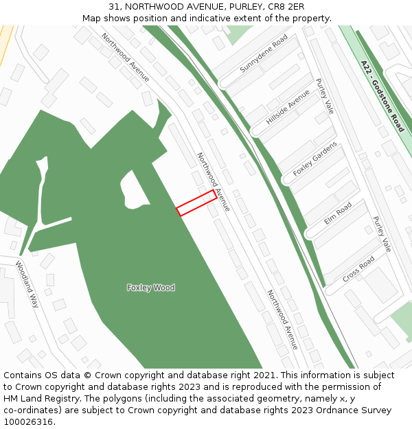31, NORTHWOOD AVENUE, PURLEY, CR8 2ER: Location map and indicative extent of plot
