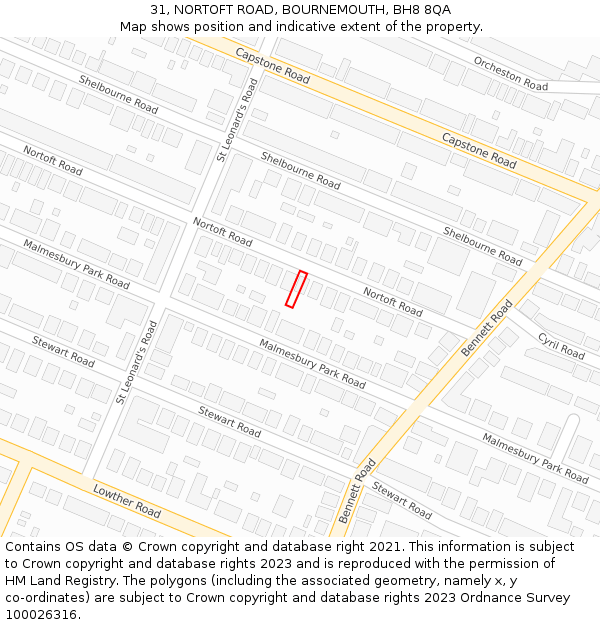 31, NORTOFT ROAD, BOURNEMOUTH, BH8 8QA: Location map and indicative extent of plot