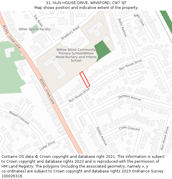 31, NUN HOUSE DRIVE, WINSFORD, CW7 3JT: Location map and indicative extent of plot