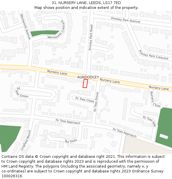 31, NURSERY LANE, LEEDS, LS17 7ED: Location map and indicative extent of plot