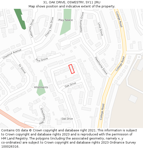 31, OAK DRIVE, OSWESTRY, SY11 2RU: Location map and indicative extent of plot