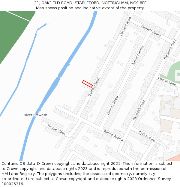 31, OAKFIELD ROAD, STAPLEFORD, NOTTINGHAM, NG9 8FE: Location map and indicative extent of plot