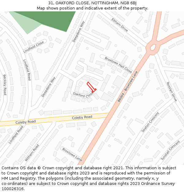 31, OAKFORD CLOSE, NOTTINGHAM, NG8 6BJ: Location map and indicative extent of plot