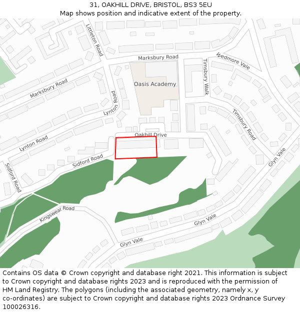 31, OAKHILL DRIVE, BRISTOL, BS3 5EU: Location map and indicative extent of plot