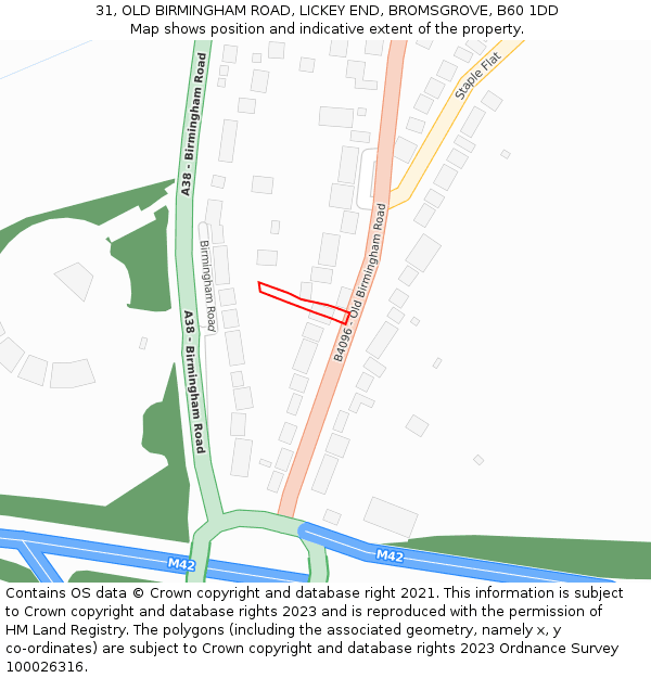 31, OLD BIRMINGHAM ROAD, LICKEY END, BROMSGROVE, B60 1DD: Location map and indicative extent of plot