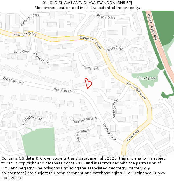 31, OLD SHAW LANE, SHAW, SWINDON, SN5 5PJ: Location map and indicative extent of plot
