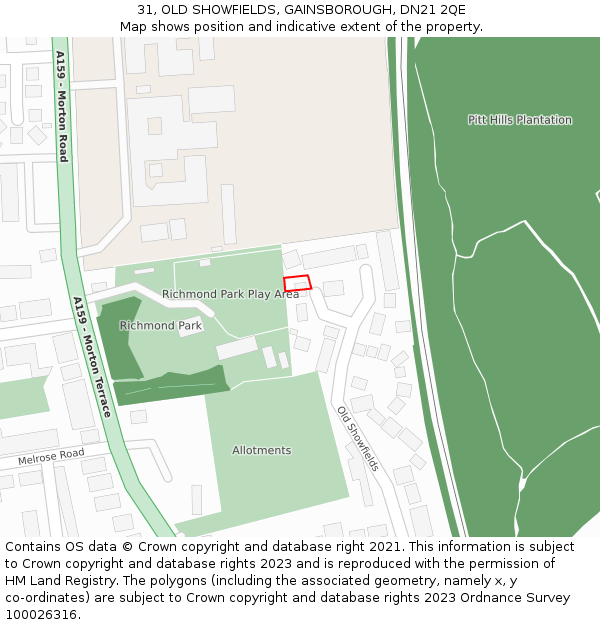 31, OLD SHOWFIELDS, GAINSBOROUGH, DN21 2QE: Location map and indicative extent of plot