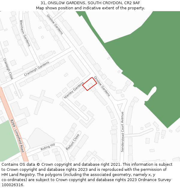 31, ONSLOW GARDENS, SOUTH CROYDON, CR2 9AF: Location map and indicative extent of plot