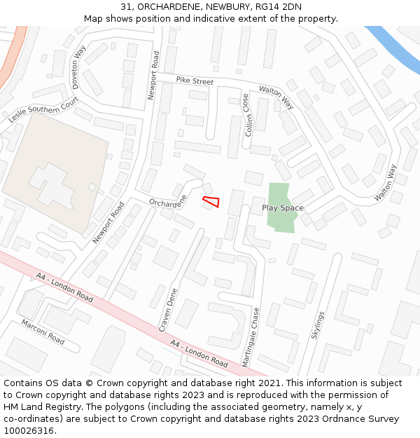 31, ORCHARDENE, NEWBURY, RG14 2DN: Location map and indicative extent of plot