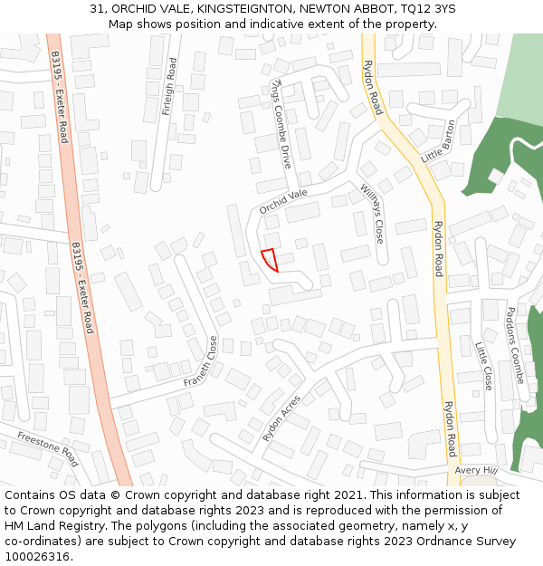 31, ORCHID VALE, KINGSTEIGNTON, NEWTON ABBOT, TQ12 3YS: Location map and indicative extent of plot