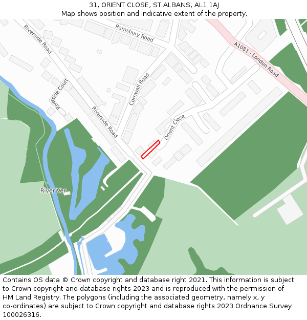 31, ORIENT CLOSE, ST ALBANS, AL1 1AJ: Location map and indicative extent of plot