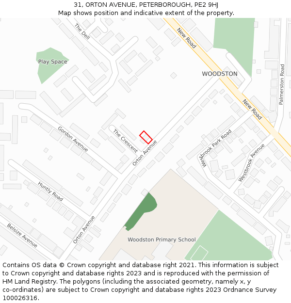 31, ORTON AVENUE, PETERBOROUGH, PE2 9HJ: Location map and indicative extent of plot