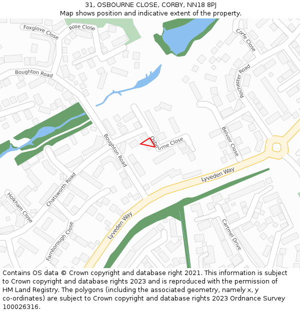 31, OSBOURNE CLOSE, CORBY, NN18 8PJ: Location map and indicative extent of plot