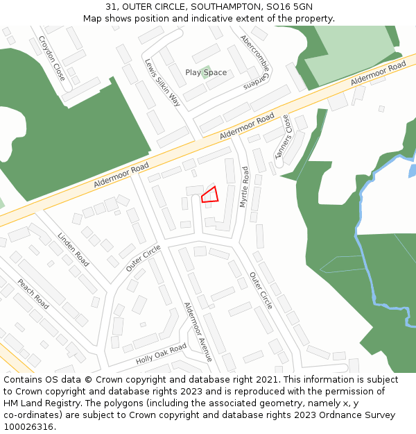 31, OUTER CIRCLE, SOUTHAMPTON, SO16 5GN: Location map and indicative extent of plot