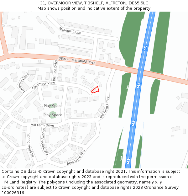 31, OVERMOOR VIEW, TIBSHELF, ALFRETON, DE55 5LG: Location map and indicative extent of plot