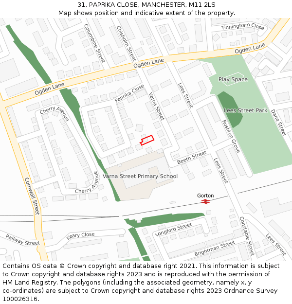 31, PAPRIKA CLOSE, MANCHESTER, M11 2LS: Location map and indicative extent of plot