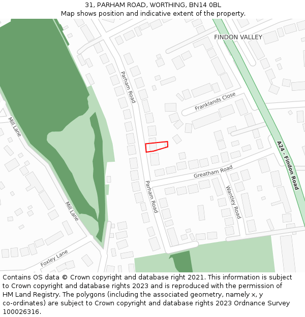 31, PARHAM ROAD, WORTHING, BN14 0BL: Location map and indicative extent of plot