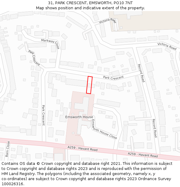 31, PARK CRESCENT, EMSWORTH, PO10 7NT: Location map and indicative extent of plot