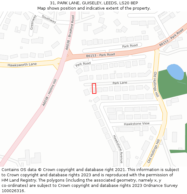 31, PARK LANE, GUISELEY, LEEDS, LS20 8EP: Location map and indicative extent of plot