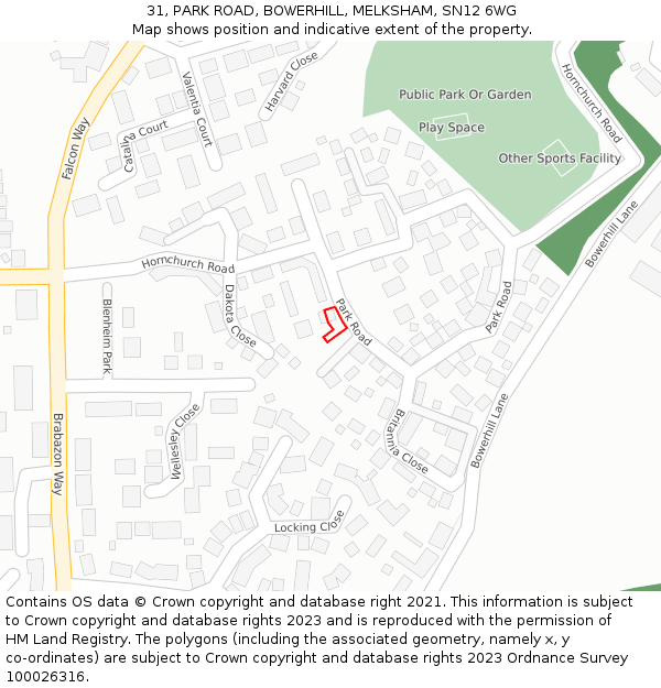 31, PARK ROAD, BOWERHILL, MELKSHAM, SN12 6WG: Location map and indicative extent of plot