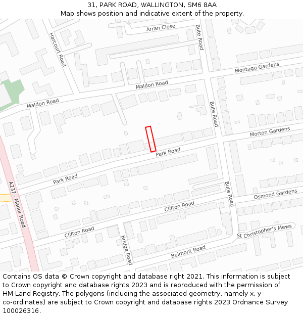 31, PARK ROAD, WALLINGTON, SM6 8AA: Location map and indicative extent of plot