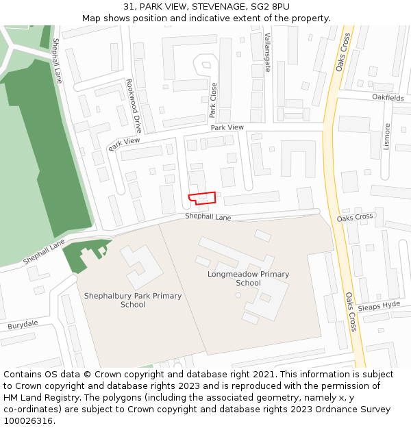 31, PARK VIEW, STEVENAGE, SG2 8PU: Location map and indicative extent of plot