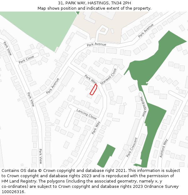 31, PARK WAY, HASTINGS, TN34 2PH: Location map and indicative extent of plot