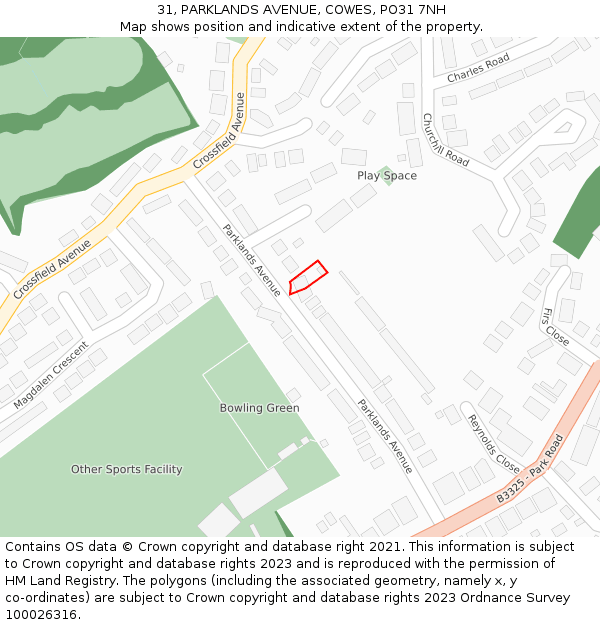 31, PARKLANDS AVENUE, COWES, PO31 7NH: Location map and indicative extent of plot