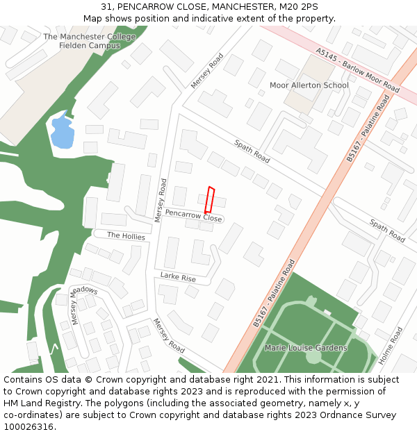 31, PENCARROW CLOSE, MANCHESTER, M20 2PS: Location map and indicative extent of plot