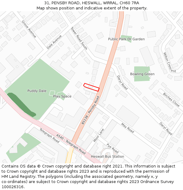 31, PENSBY ROAD, HESWALL, WIRRAL, CH60 7RA: Location map and indicative extent of plot