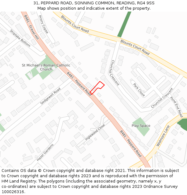 31, PEPPARD ROAD, SONNING COMMON, READING, RG4 9SS: Location map and indicative extent of plot