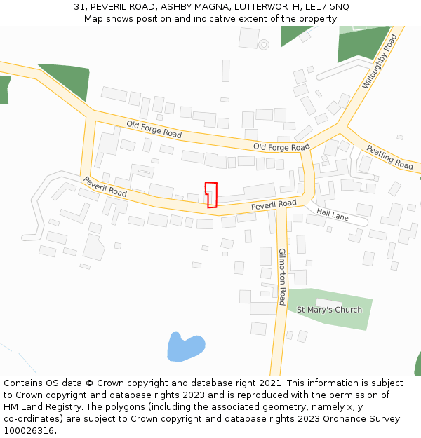 31, PEVERIL ROAD, ASHBY MAGNA, LUTTERWORTH, LE17 5NQ: Location map and indicative extent of plot