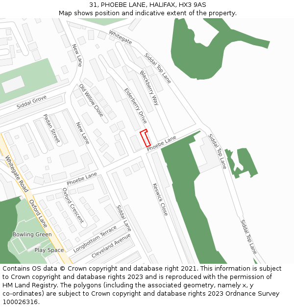 31, PHOEBE LANE, HALIFAX, HX3 9AS: Location map and indicative extent of plot