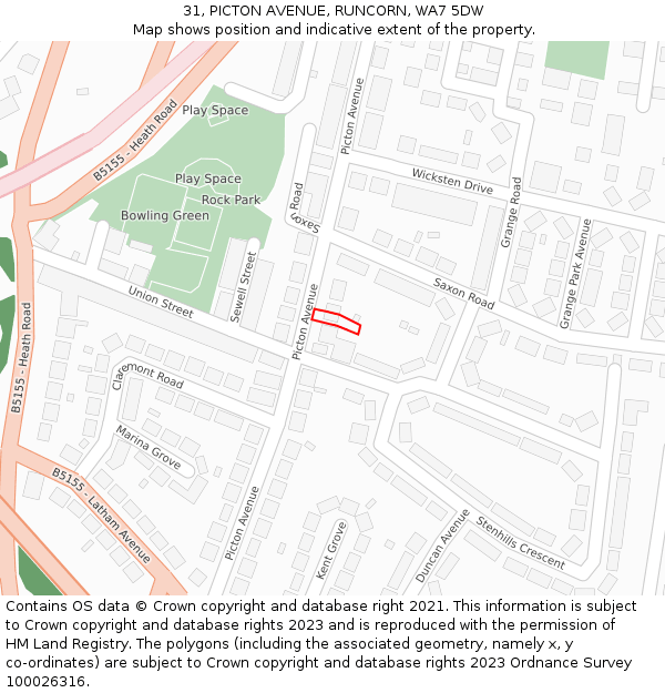 31, PICTON AVENUE, RUNCORN, WA7 5DW: Location map and indicative extent of plot