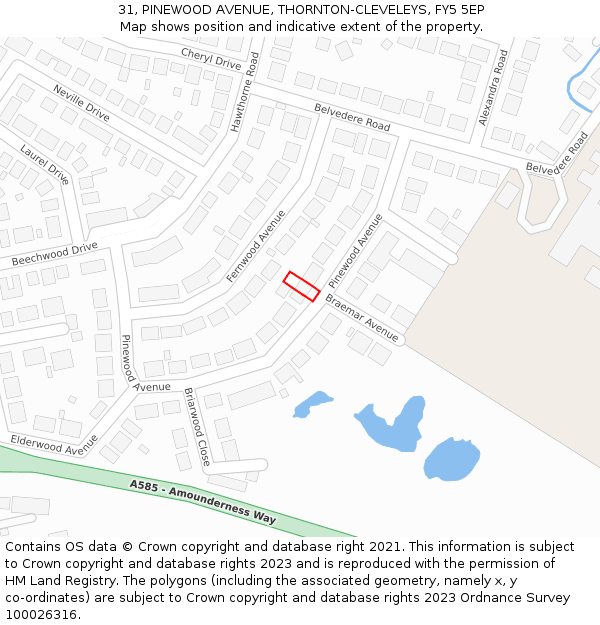 31, PINEWOOD AVENUE, THORNTON-CLEVELEYS, FY5 5EP: Location map and indicative extent of plot