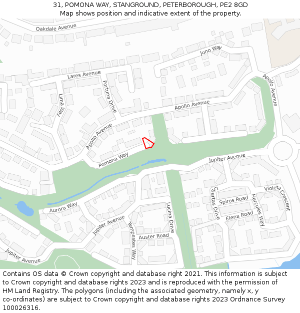 31, POMONA WAY, STANGROUND, PETERBOROUGH, PE2 8GD: Location map and indicative extent of plot