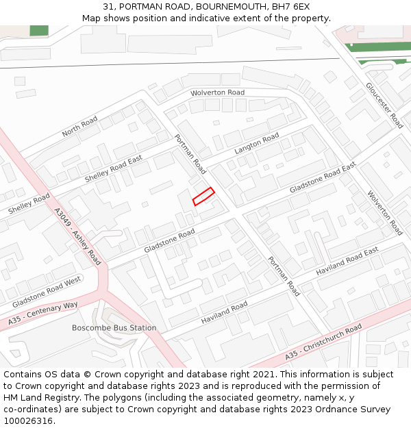 31, PORTMAN ROAD, BOURNEMOUTH, BH7 6EX: Location map and indicative extent of plot