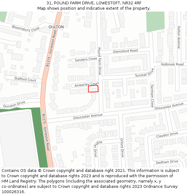 31, POUND FARM DRIVE, LOWESTOFT, NR32 4RF: Location map and indicative extent of plot