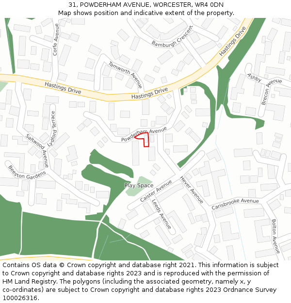 31, POWDERHAM AVENUE, WORCESTER, WR4 0DN: Location map and indicative extent of plot