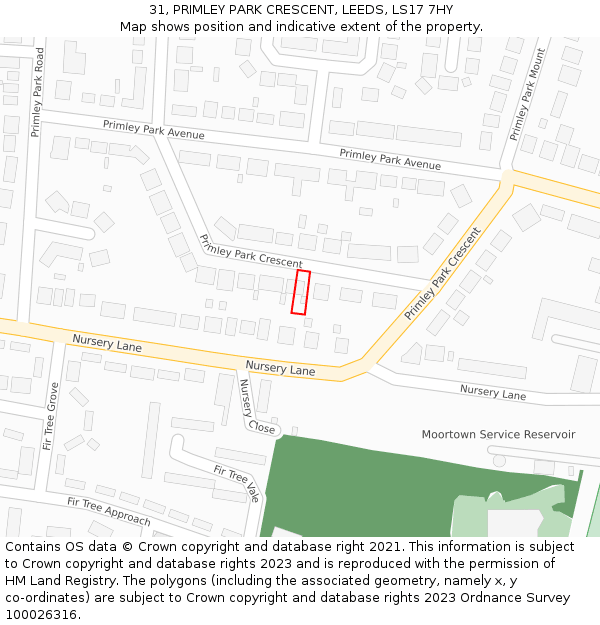 31, PRIMLEY PARK CRESCENT, LEEDS, LS17 7HY: Location map and indicative extent of plot