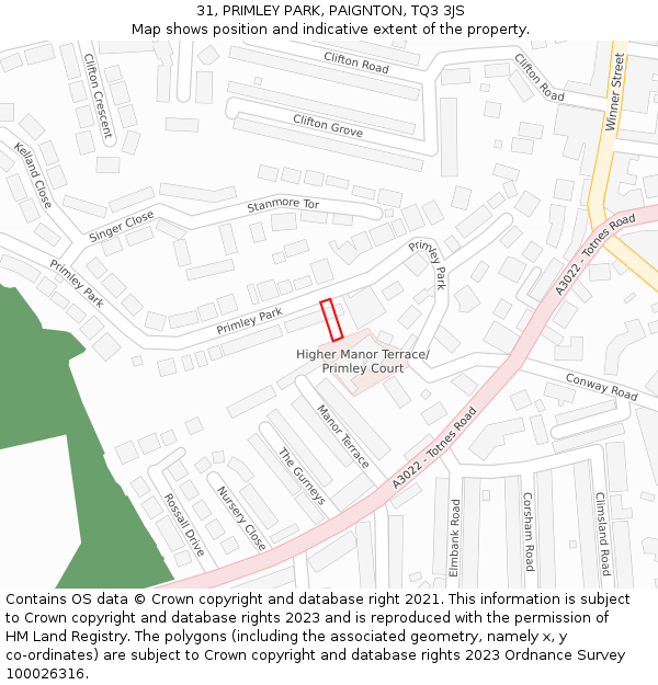 31, PRIMLEY PARK, PAIGNTON, TQ3 3JS: Location map and indicative extent of plot