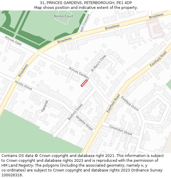 31, PRINCES GARDENS, PETERBOROUGH, PE1 4DP: Location map and indicative extent of plot