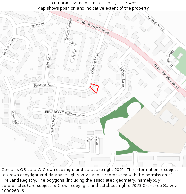 31, PRINCESS ROAD, ROCHDALE, OL16 4AY: Location map and indicative extent of plot