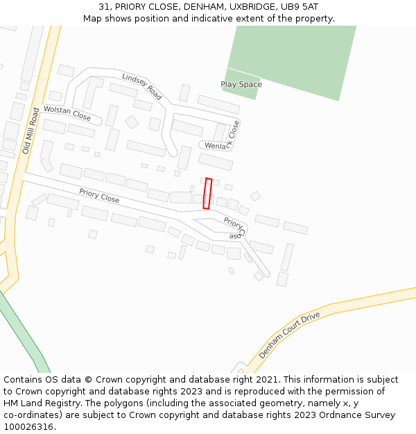 31, PRIORY CLOSE, DENHAM, UXBRIDGE, UB9 5AT: Location map and indicative extent of plot