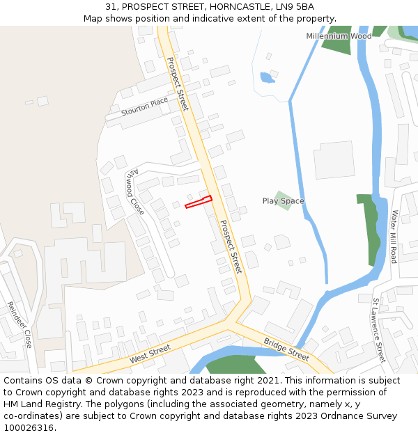 31, PROSPECT STREET, HORNCASTLE, LN9 5BA: Location map and indicative extent of plot