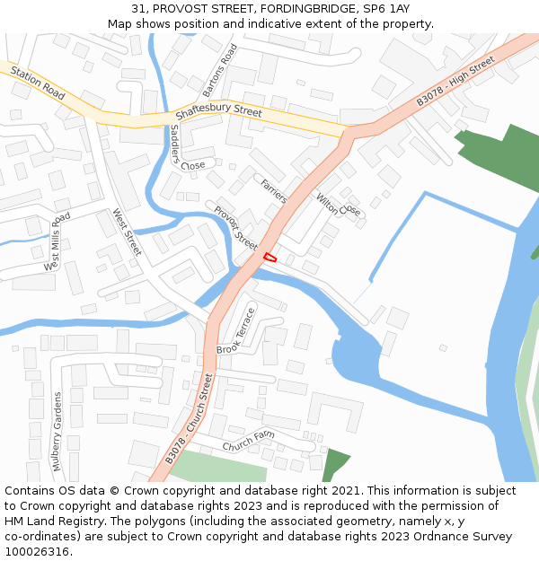 31, PROVOST STREET, FORDINGBRIDGE, SP6 1AY: Location map and indicative extent of plot